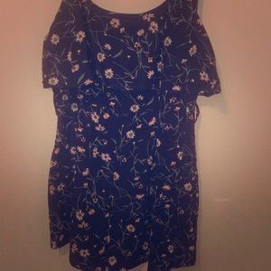 Floral romper (shorts) with tie-belt